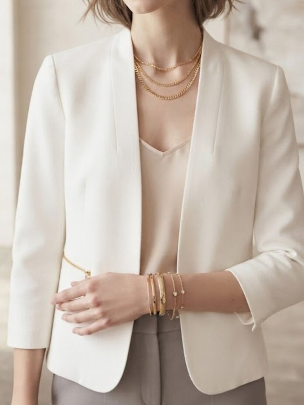Anne Klein White Professional Career Open-Front Blazer Jacket Size Small